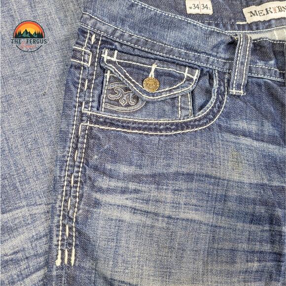 MEK Denim Jeans Y2K Cyber Wide Leg Button Fly Med Wash USA Design Mens Sz 34x34 - Picture 13 of 16